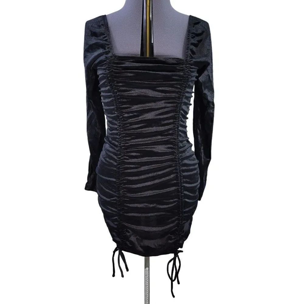 Wild Fable Ruched Black Velvet Bodycon Dress Sz XL